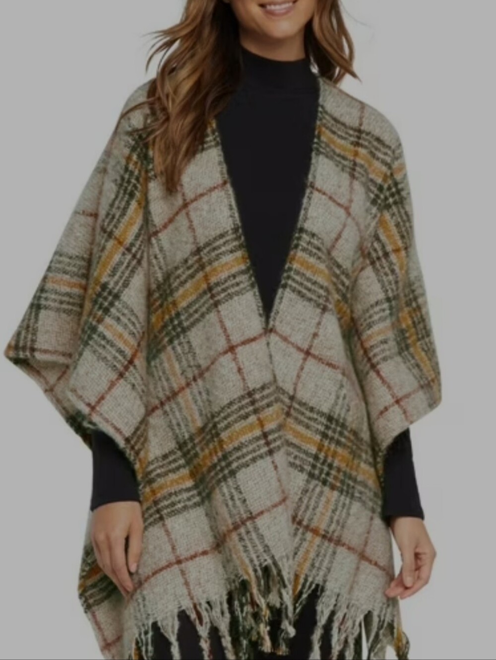 Woolrich Plaid Fringe Wrap in Cream, Brown & Yellow